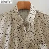 Zevity Women Vintage Leopard Print Pocket Blouse Retro Office Lady Långärmad Företag SHIRTS Chic Femme Blusas Tops LS7337 210603