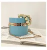Acrylic cylindrical cosmetic bag Bright color beaded handle ladies dinner party bags Retro style cute Purse with chain handbag