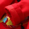 Girls Red Cheongsam Winter 2-9 10 Years Year Embroidery Thickening Kids Baby Girl Traditional Chinese Style Tang Dress 210701