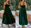 Sexy A-Line Prom Dresses Velvet Spaghetti Strap Sleeveless Ankle Length Pleats Formal Cocktail Party Dress Custom Made