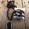 Rh moda boho conjunto de jóias semi preciosa pedra knotted pedras naturais druzy charme pingente colar pulseira conjunto