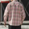 Ruihuo casual rosa xadrez camisa homens magro fit lã masculino manga longa camisas moda marca plus size m-5xl primavera 210626