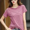 Krzyż 3d Ribbed Bamboo Bawełna Kobiety Koszulka Krótki Rękaw Koszulka Loose Casual Solid Color Lato Koszulki Kobiet O-Neck Soft Moda Topy X0628