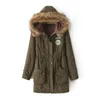 Casacos e jaquetas inverno Coreano Casual Slim-encaixe de algodão-acolchoado com moletom de mangas compridas para comprimento médio acolchoado Plus size roupas 211018