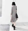 Korea stijl mode plaid jurk lente herfst arrival o hals lange mouw casual asymmetrisch voor vrouwen 210615