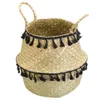 Seagrass Woven Storage Basket Plant Wicker Hanging s Garden Flower Vase Potted Foldable Pot with Handle 210609