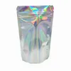 100st Clear Front Holographic Mylar Foil Zip Lock Packing Påsar genomskinlig laser Stand Up Zipper Top Storage Bag for Cosmetic4283968