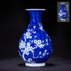 Vasos Jingdezhen Porcelana Vaso Flor Arranjo Antique Azul e Branco Pintado Gelo Plum Chinês Estilo Sala de estar