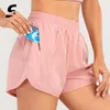 Laufshorts für Damen, 2-in-1, für Fitnessstudio, Yoga, Sport, Doppelstock-Jogging-Workout-Hose mit Taschen