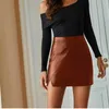 High Waist Split PU Leather Women's Mini Skirt Bodycon A-Line Black Sexy Female Short Spring Autumn Ladies Bottom 210629