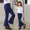 Moda Meninas Denim Bell-Bottoms Jeans Solid Children Roupas Primavera Primavera Calças de Verão Crianças Vintage Jeans 4 5 7 9 11 13 Anos 210317