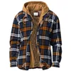 Men's Casual Hooded Thick Jacket Fake Two-piece Plaid Long Sleeves Coat 2022 Autumn and Winter