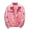 Vestes pour hommes Denim Jacket Men Ripped Holes Mens Pink Jean 2021 Garment Washed Coat Designer Clothes 7.23