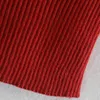 BLSQR Vintage col carré femmes pull rouge à manches longues femme pull tricoté élasticité dames pull pull 211011