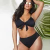 Bikini de cintura alta Plus Size Swimwear Mulheres Sexy Bow-Nó Push Up Swimsuit Feminino Sólido Sólido Ternos Summer Summer Beach Wear 4xL 210621