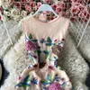 Summer Fashion Women Round-neck Sleeveless Mesh Yarn Embroidered High-waisted Package Hip Dress Vestidos S272 210527
