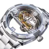 Wristwatches Forsining Men Transparent Design Mechanical Watch Automatic Silver Square Golden Gear Skeleton Stainless Steel Belts Clock Saat