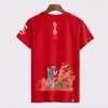 Estilo japonês Verão Homens Marca Roupas Moda Carpa Peixes Impressão T-shirt 100% Algodão de Manga Curta Fitness Camiseta