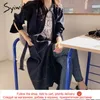 Sukienki swobodne Syiwidii ​​Office Lady Fall 2021 A-line Solid Sashes Blue Korean Fashion Vintage Harajuku Midi Elegante Button