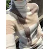 Cashmere Sweater Women's High-Neck Color Matching 100% Pure Wool Pullover Fashion Plus Size Warm Knitted Bottoming Shir 211215