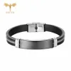 New Fashion Wristband Black Punk Rubber Silicone Stainless Steel Men Bracelets Bangles with Chain Pulseras Hombre Caucho Q0719