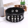 Punk Armbänder Hip Hop Skeleton Kopf Kugeln Breite Leder Armband Gothic Dunklen Stil Viking Armreifen Cowboy Männer Schmuck Geschenk