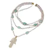 Guaiguai Jewelry 4 줄 자연 배양 흰색 진주 체인 녹색 크리스탈 커넥터 목걸이 여성용 진짜 보석 석재 lad1068027