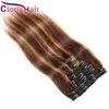 Soulignant Honey Blonde Clip dans Extensions Panio Color 4/27 HEUR HUMAIN STRING BRÉSILIAN VIRGIN CLIP ON OBRE TEAVES 8PCS 120G / SET POUR LES FEMMES NOIRES