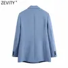 Zevity 2021 Women Fashion Double Breasted Casual Blazer Coat Office Ladies Pockets Stylish Outwear Suit Chic Busintops CT661 X0721