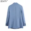 Zevity 2021 Kvinnor Mode Dubbelbröst Casual Blazer Coat Office Ladies Fickor Stilig Outwear Suit Chic Busintops CT661 x0721