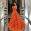 Robe de soirée longue ligne A Orange, en Tulle, à volants, sans bretelles, sur mesure, robe de bal, 236P, 2021