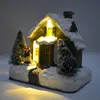 Casas de neve com piscamento colorido LED luz decoração de Natal para casa ano novo crianças crianças resina cena de natal vila 201019