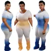 Frauen Farbverlauf Overalls Designer Kleidung Sexy Zipper Kurzarm Plissee Hosen Damen Mode Plus Größe Strampler Nachtclub