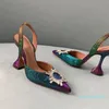Top quality fashion high heeled womens Dress Shoes Sunflower Crystal rhinestone Buckle Gradient Color Sandals 9.5cm