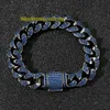 European and American Hip Hop Mens Bracelet Flip Buckle Blue Diamond Cuban Chain Black Gold Mens Necklaces Iced Out Diamond Mens Necklace