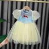 子供たちのドレスアプリコット色の王女の弓ベルト半袖キッズ服女の子夏のドレス韓国風のカジュアルな誕生日のドレスQ0716