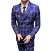 Blazers Heren Mode Banket Slank 2 Stuk Suit Set / Mannelijke Business Plaid Jasje Broek Broek Double Breasted Coat X0909