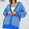 TAOVK Pull tricoté pour femmes Motif diamant Boutons à simple boutonnage Lâche Cardigan en tricot décontracté 211018