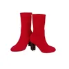 Projektant Mid-Calf Botki Embzrouted Letter Socking Boot Chunky Heel High Heels Luxury L Wysokiej Jakości Buty dla kobiet