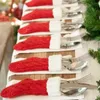 6ピース/セットクリスマス食器カバースプーンフォークホルダーかわいい赤いクリスマスニットソックス収納ホームクリスマスデコレーションG1119