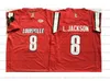 Lamar Jackson #8 대학 축구 유니폼 남성 스티치 레드 흰색 검은 L. Jackson Jerseys 최고 품질