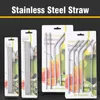 Metal Reusable 304 Stainless Steel Straws Straight Bent Drinking Straw Case Cleaning Brush Set Food Grade Metal Party Bar Supplies YL0043