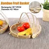 Cestini portaoggetti Cesto di vimini intrecciato a mano in bambù intrecciato Cesto di vimini rotondo antipolvere Picnic Vassoio di frutta Cibo Pane Piatti Coprire con garza Panier Os