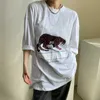 Korejpaaの女性Tシャツ夏の韓国のシックなすべてのラウンドネックヒョウレター印刷緩いカジュアル大版プルオーバー210526