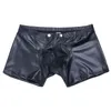 Culottes pour femmes Sexy hommes Lingerie Faux cuir Boxer Shorts érotique ouvert avant Bulgh poche Porno Mini pantalon en Latex mâle sous-vêtements gai Underpan