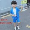 Kleding Sets Zomer Kinderen Korte Mouw Pak Jongens Performance Verjaardagspartij Kostuum Kinderen Blazer Shorts Broek Jurk Hosted Outfits