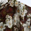 Zevity Women Vintage Stand Collar Floral Print Chiffon Smock Blouse Ladies Press Casual Short Shirts Chic Femininas Tops LS7314 210603