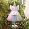 Fly manches filles Lolita robe pour enfants belle arc-en-ciel Tulle robe de soirée vêtements mode Ins tenue 210529