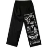 QWEEK Gothique Punk Oversize Large Jambe Pantalon Femmes Streetwear Grunge Graffiti Imprimer Baggy Noir Pantalon Pour Femme Mall Goth 210915