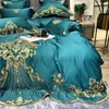 Conjuntos de cama de luxo ouro bordado real azul vermelho azul canteiro canteiro de linho folha de algodão folha de algodão